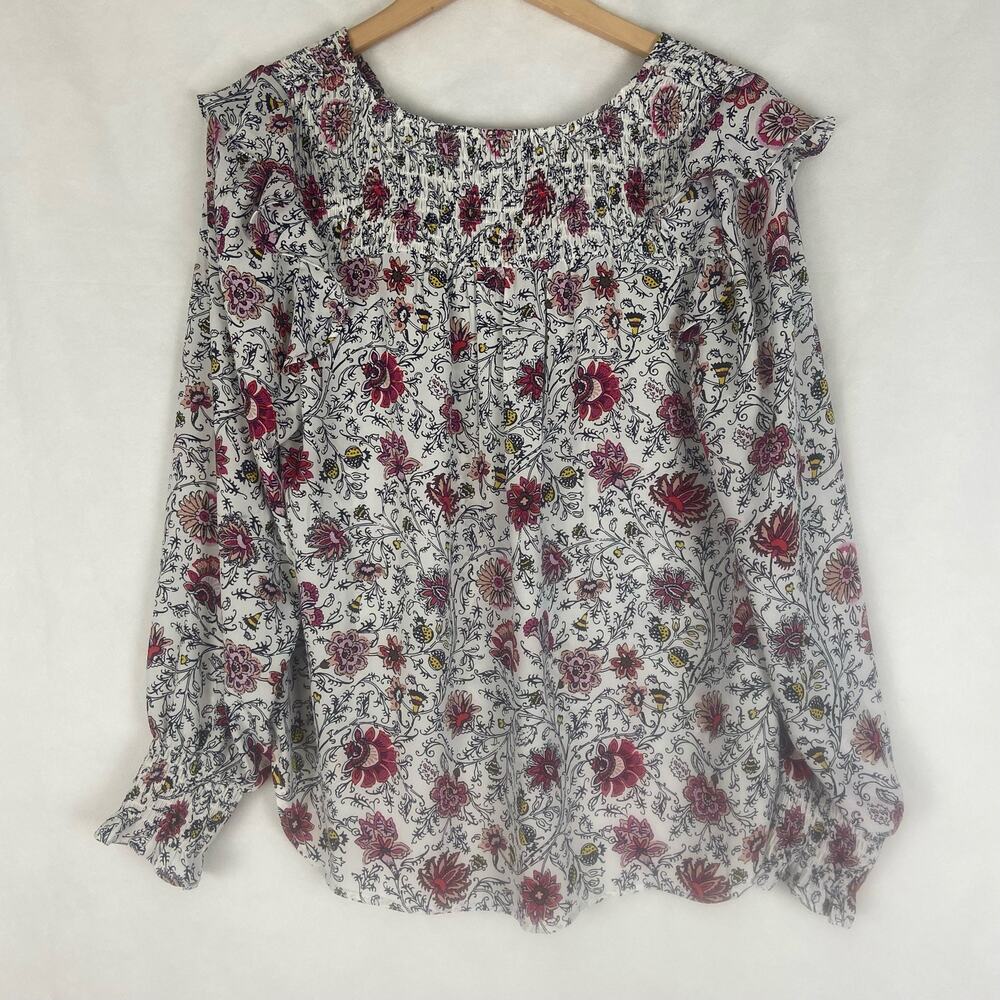 LOFT Women’s Tapestry Smocked Ruffle Blouse Size Medium - Picture 12 of 12